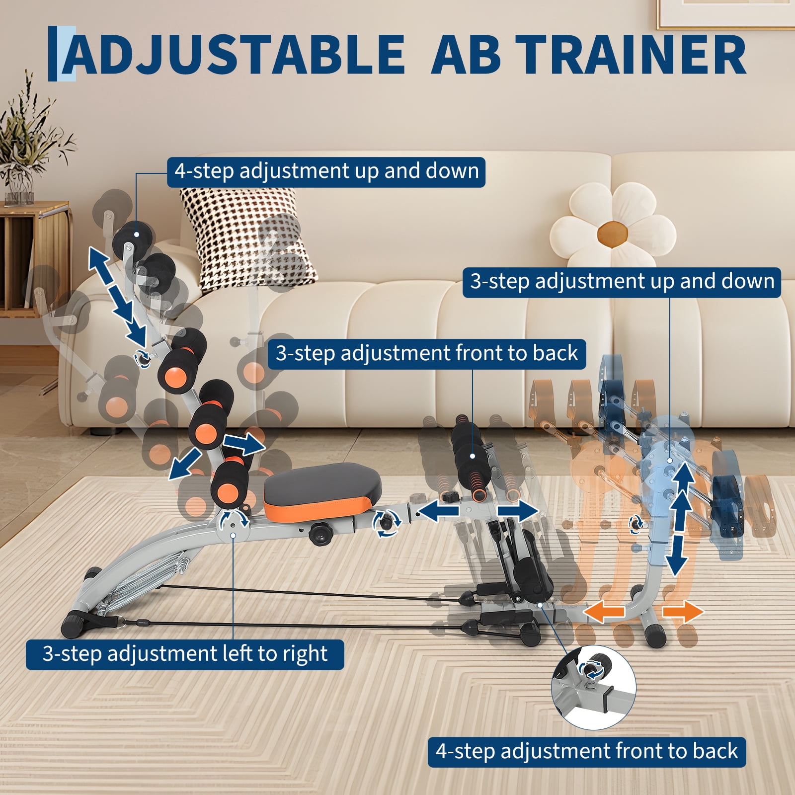 Memoryfield Multifunctional Ab Machine Adjustable Sit Up Bench, Foldable Core Workout Bench with Ergonomic Back Support for Abdominal & Full Body Strength Training