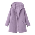 thumbnail image 6 of Women's Fleece Lined Jackets Hooded Cable Textured Zip Front Mid Length Coat Plush Coats for Women Purple M, 6 of 6
