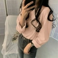thumbnail image 2 of larppty Womens Crewneck Long Sleeve Shirts - Loose Fitted Basic Casual Tees Outfits（Pink，XXL）, 2 of 4