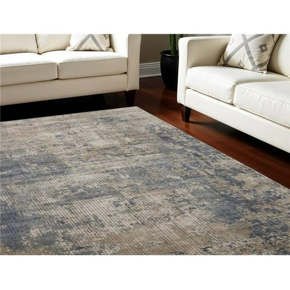 HomeRoots 545109 9 x 12 ft. Abstract Power Loom Distressed Rectangle Area Rug, Beige & Blue