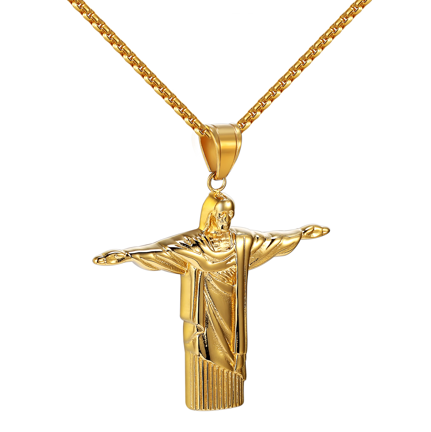Christ The Redeemer Pendant Rio Brazil Stainless Steel 18k Gold Finish