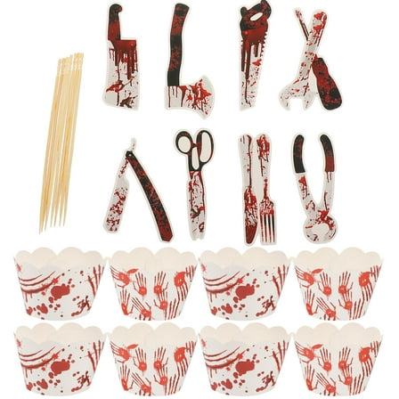 MUSEYA  Cupcake Wrappers with Toppers Spooky Party Decorations Assorted Color Paper 2 Sets