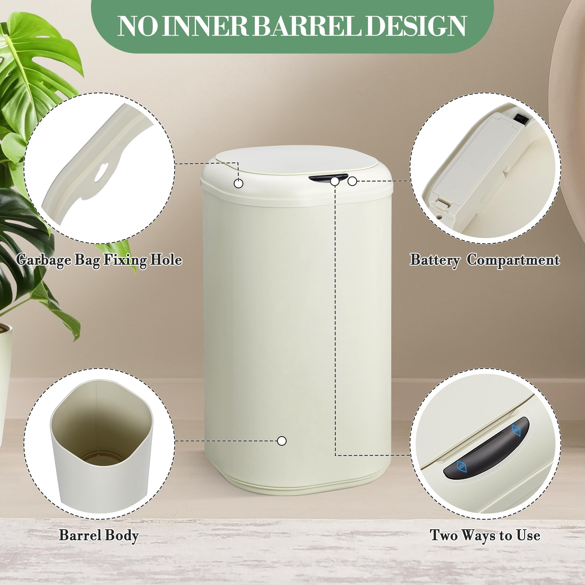 Kitchen Trash Can with Lid, 8 Gallon Automatic Garbage Can for Bathroom Bedroom Home Office, 30 Liter Touch Free High-Capacity Stainless Steel Waste Bin