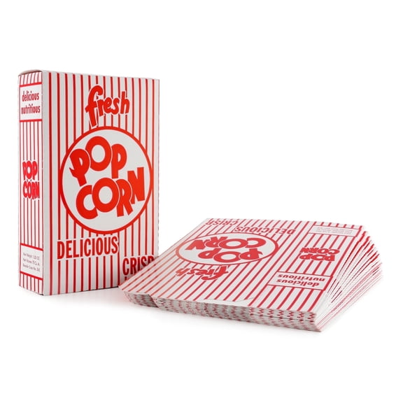 Snappy 3-E Red and White Close Top Popcorn Boxes, 1.25 oz, Concession and Movie Theater Style, 100 Count