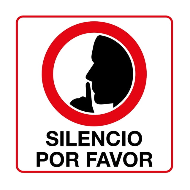 Señalamiento "Guardar silencio por favor" blanco y rojo. Impreso sobre plástico estireno calibre 40, para interiores y exteriores. Medidas: 20 x 20 cm. Señalética, Letrero, Señal cuadrada informativa.