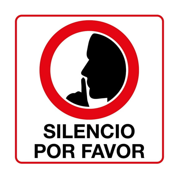 Señalamiento "Guardar silencio por favor" blanco y rojo. Impreso sobre plástico estireno calibre 40, para interiores y exteriores. Medidas: 20 x 20 cm. Señalética, Letrero, Señal cuadrada informativa.