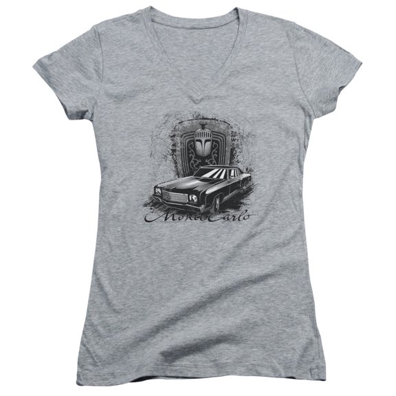 Chevrolet - Monte Carlo Drawing - Juniors Cap Sleeve V-Neck Shirt - Large