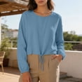 thumbnail image 2 of GUACER Long Sleeve Drawstring Tops for Women Casual Crew Neck Relaxed Fit Pullover Blouse with Cuffed Sleeves, 2 of 6