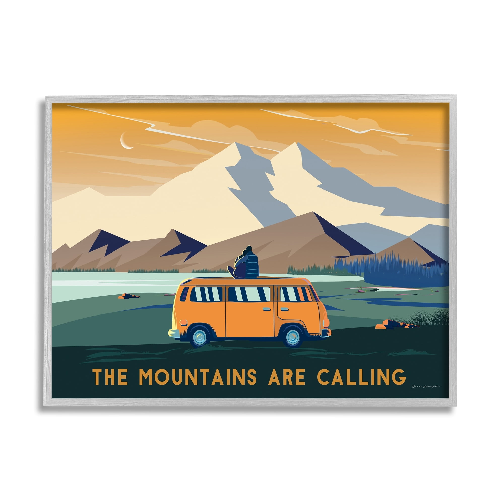 Stupell Industries Mountains Are Calling Bold Orange Van Travel Explore Quote Framed Wall Art, 30 x 24, Design by Omar Escalante