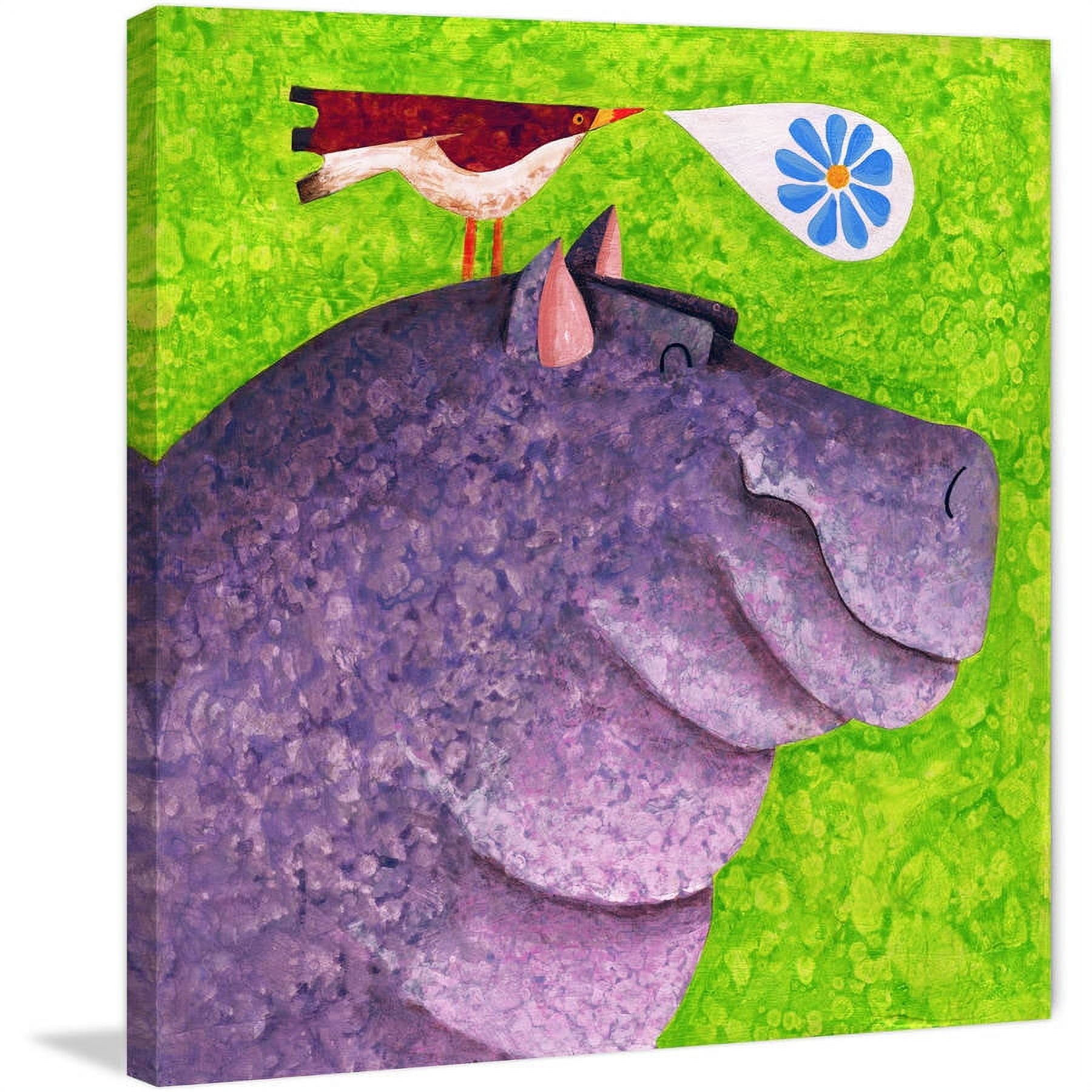 "Happy Happy Hippo" Painting Print on Wrapped Canvas