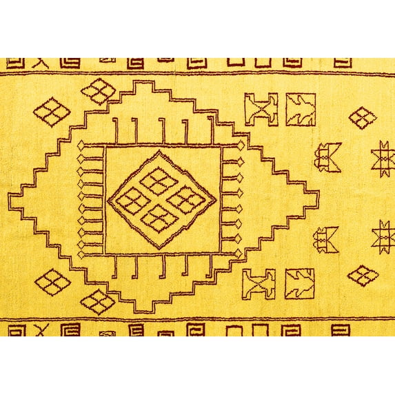 Ahgly Company Machine Washable Indoor Rectangle Solid Yellow Modern Area Rugs, 8' x 12'