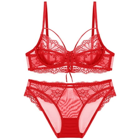 Usdian Sexy Silk Sheer Women s French Gathering Large Size Bra Set-thin Big Breasts Shows Small Collection Lingerie Sets Women s Bra