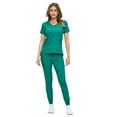 thumbnail image 3 of ACTIVE UNIFORMS Women’s Ultra-Soft Luxe Stretch Jogger Scrub Set V-Neck Top & Jogger Pants with Pockets - Regular & Petite Size (True Hunter Green, Medium-Petite), 3 of 4