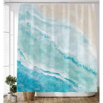 D&Mhomedecor Watercolor Blue Shower Curtain Ocean for Bathroom Sea Waves Beach Fabric Bath 72x84 inch Shower Curtain Nature Scenery for Bathroom Bathtub Home Decor Abstract Stall Waterproof 12 Hooks