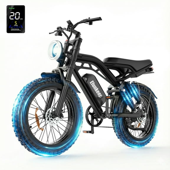 Efunkeep Adults 1500W Peak Motor Rear Drive E Bike 20inch Fat Tire, Mechanical Dual Disc Excels,48V 15.6Ah , UL2849 Tested Riding Eagles
