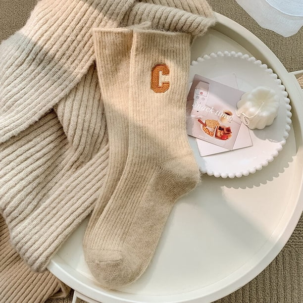 Calcetines de lana de lujo para mujer, cálidos, gruesos, de Cachemira, informales, de moda japonesa, de Color sólido, cómodos, para el hogar, de alta calidad