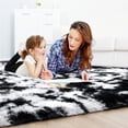 thumbnail image 5 of KIXINWA Area Rug for Bedroom Living Room, Machine Washable 4x6 Fluffy Shag Rug, Soft Plush Non Slip Carpet for Indoor Floor Bedside Nursery Kids Room, Home Decor Aesthetic, Tie-Dyed Black and White, 5 of 5
