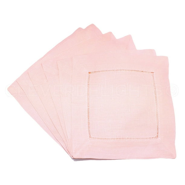 12 Pack CleverDelights Light Pink Linen Hemstitch Cocktail Napkins