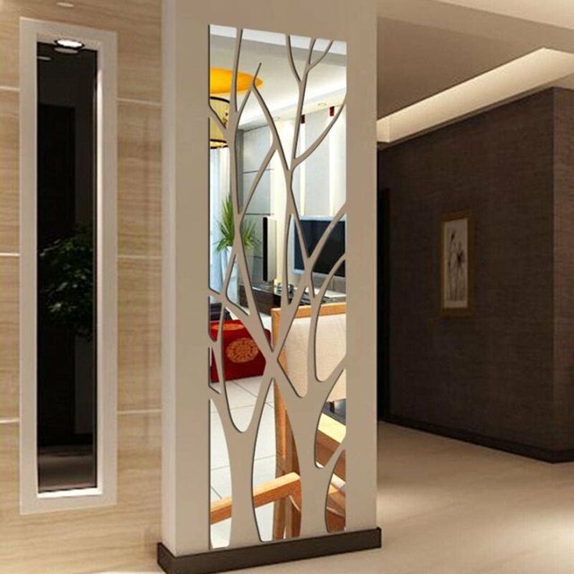 Ramas de árbol 3D Espejo Etiqueta de la pared Adhesivo Adhesivo de acrílico extraíble Espejo Etiqueta de la pared Arte de la pared Palo para la decoración del dormitorio de la sala de estar del hogar JAMW Sencillez