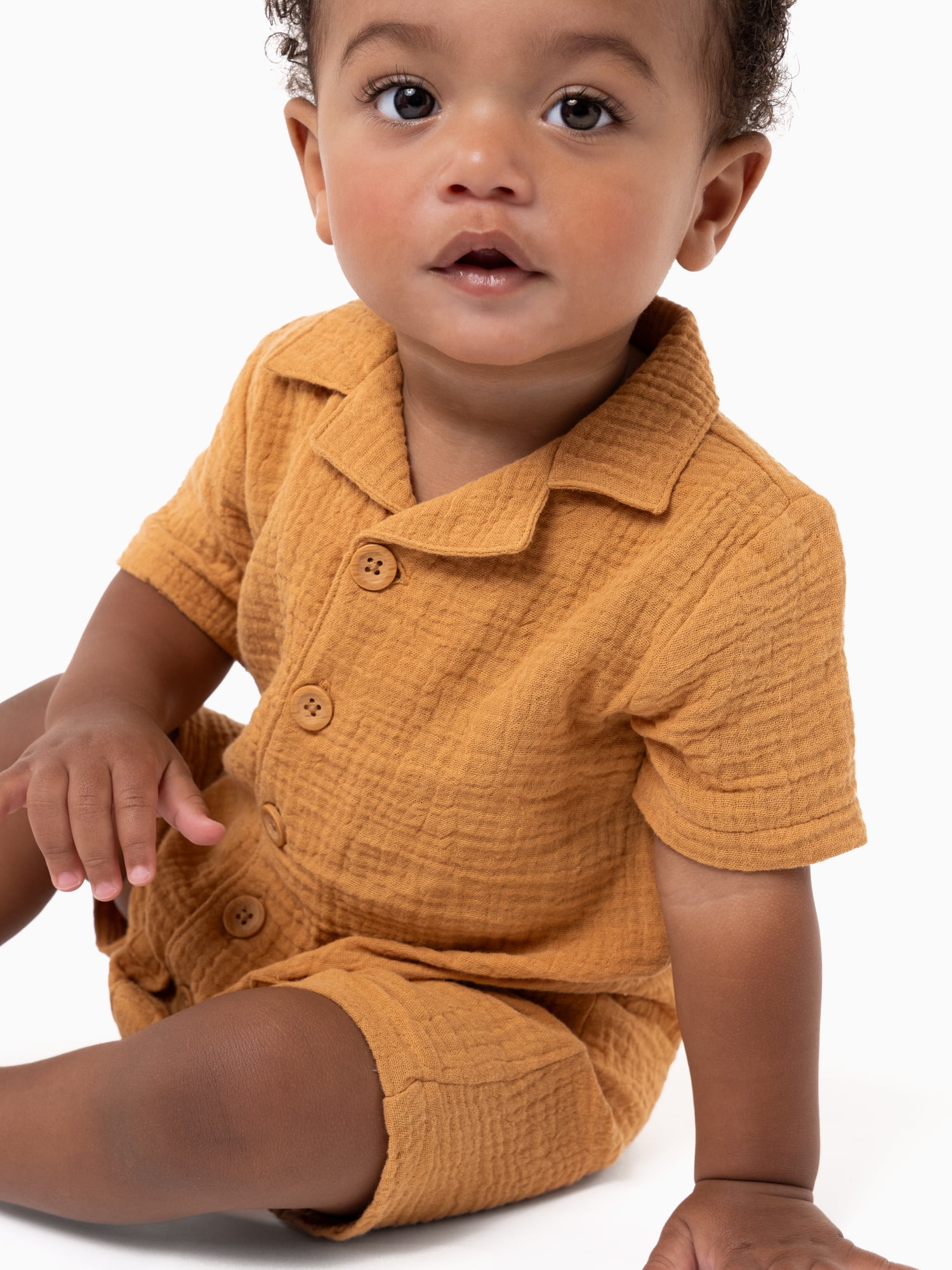 Modern Moments by Gerber Baby Boy Short Sleeve Collared Romper, Sizes 0/3 Months - 24 Months