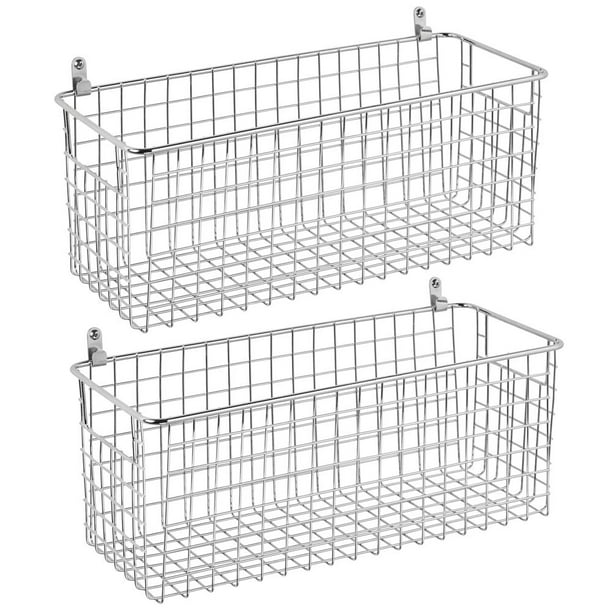 Mdesign Metal Wall Mount Hanging Basket Bin For Home Storage 2 Pack Chrome Walmart Com Walmart Com