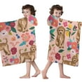 thumbnail image 4 of Dogs with Flowers Hooded Bath Towel，50"x30" for Ages 3 To 12 Kids, Quick Dry Lightweight Soft Microfiber Hood Beach Towel Cover Up for Kids, 4 of 7