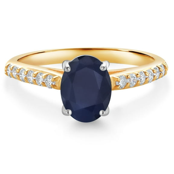 Gem Stone King 10K Yellow and White Gold Blue Sapphire and White Lab Grown Diamond Engagement Ring for Women (1.98 Cttw, Oval 8X6MM, Gemstone September Birthstone, Size 7)