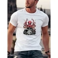 thumbnail image 1 of Camiseta gráfica de pulpo de heavy metal para hombre - Camiseta informal de verano de manga corta negra, mezcla de algodón suave, lavable a máquina, 1 of 6