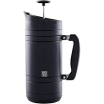 BaseCamp Coffee Press - Double Wall Insulated Stainless Steel - Bru-Stop Technology, No Grounds in Coffee, No Spill Lid (Obsidian, 48 fl.oz)