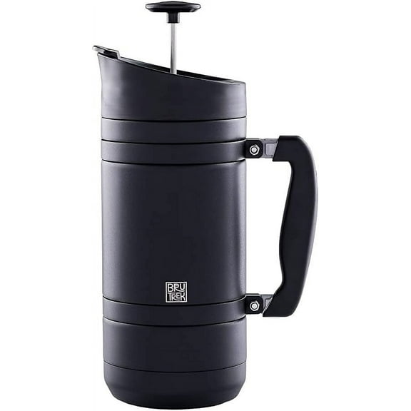 BaseCamp Coffee Press - Double Wall Insulated Stainless Steel - Bru-Stop Technology, No Grounds in Coffee, No Spill Lid (Obsidian, 48 fl.oz)
