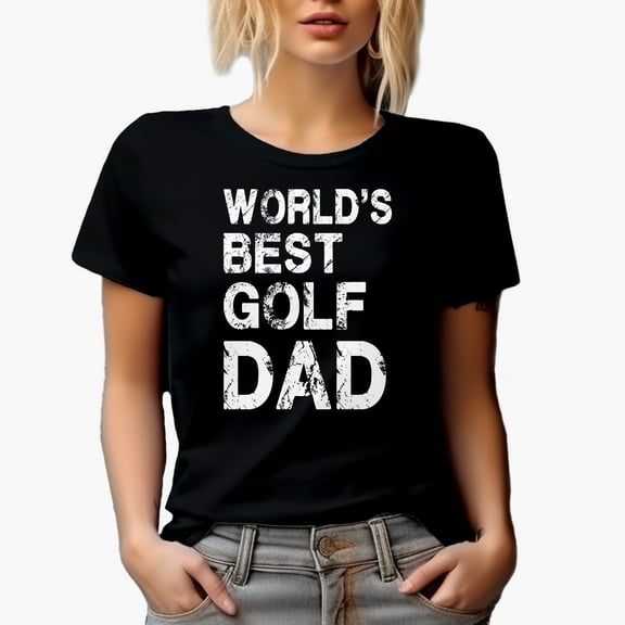 Distressed World's Best Golf Dad, Father Golf Player, Golfing or Golfer Themed Merch Gift, Black T-Shirt, Small