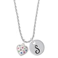 thumbnail image 1 of Delight Jewelry Silvertone White Resin Heart with Spring Crystals Silvertone Script Initial Disc - S - Charm Necklace, 20"+3", 1 of 4