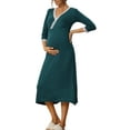thumbnail image 4 of REFINED ATTIRE Womens Valentines Day Sleepwear Soft V Neck Long Sleeve Rayon Nightshirt Midi Nightgowns M Peacock Green, 4 of 5