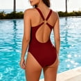 thumbnail image 7 of YTCAMLO Cheeky Bathing Suits for Women Fashion O Ring Deep V Neck High Waisted Swim Suit Ruched One Piece Swimsuits Cut Out Beachwear, Wine M, 7 of 7