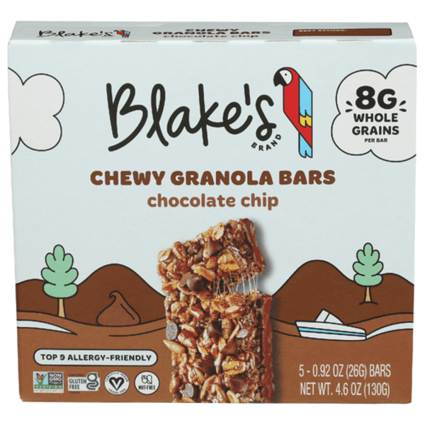 1x Blake's Seed Based Chocolate Chip Chewy Granola Bars 5 Pack with pan