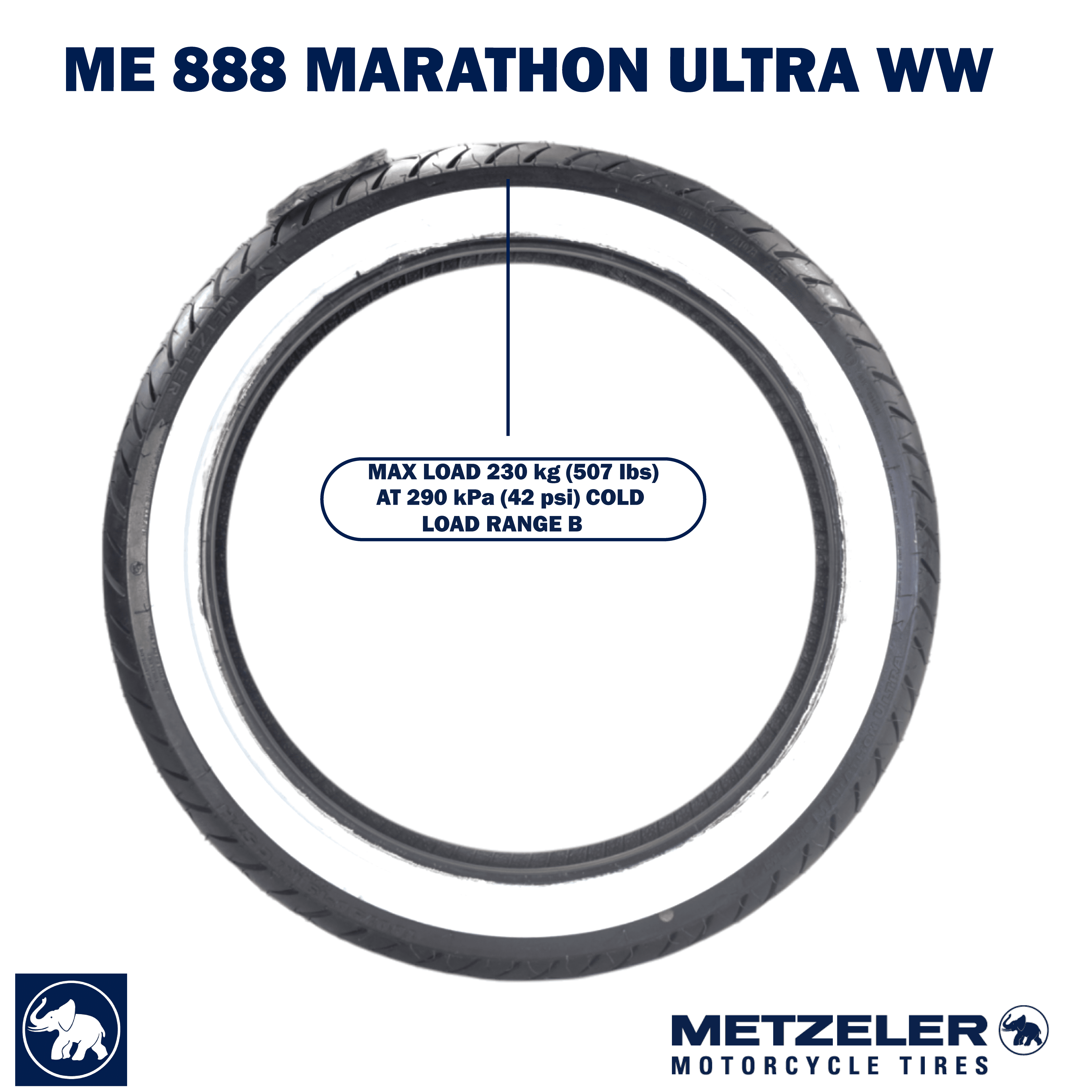 Metzeler ME 888 Marathon Ultra White Wall 100/90-19 Front Tire with Keychain