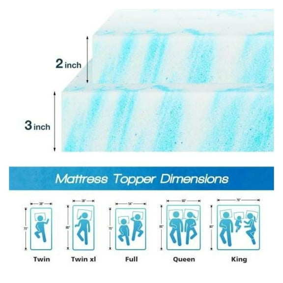 2-3 Inch Gel Memory Foam Mattress Topper Full Size Cooling Mattress Soft and Breathable Bed Topper School Bedroom Furniture