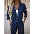 thumbnail image 2 of Women's Two-Piece Striped Cropped Lapel Suit Jacket & High Waist Wide Leg Work Pants Business Suit, Size L, 2 of 6