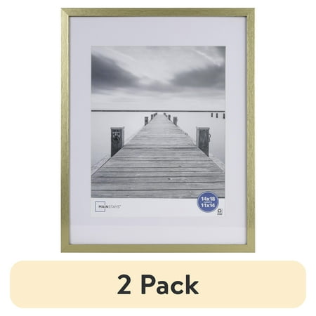 (2 pack) Mainstays Linear Gallery 14 x 18 Gold Picture Frame, Matted for 11 x 14 Photo