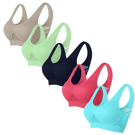 Elvqul Wireless Bras for Women Nylon Khaki Bralette Breathable Push-Up Underwear 5 Pack Juniors Bras