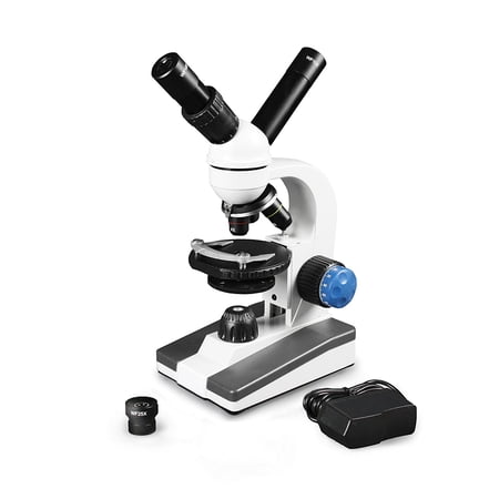 Vision Scientific Dual View Elementary Level Compound Microscope, 10x WF & 25x WF Eyepiece, 40x-1000x Magnification, Brightfield LED Illumination, Gliding Round Stage, Rechargeable Battery
