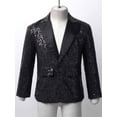 thumbnail image 3 of CHICTRY Kids Boys Glitter Sequins Blazer Wedding Pageant Coat Long Sleeves Jacket with Hat Modern Dance Costume Black 14, 3 of 7