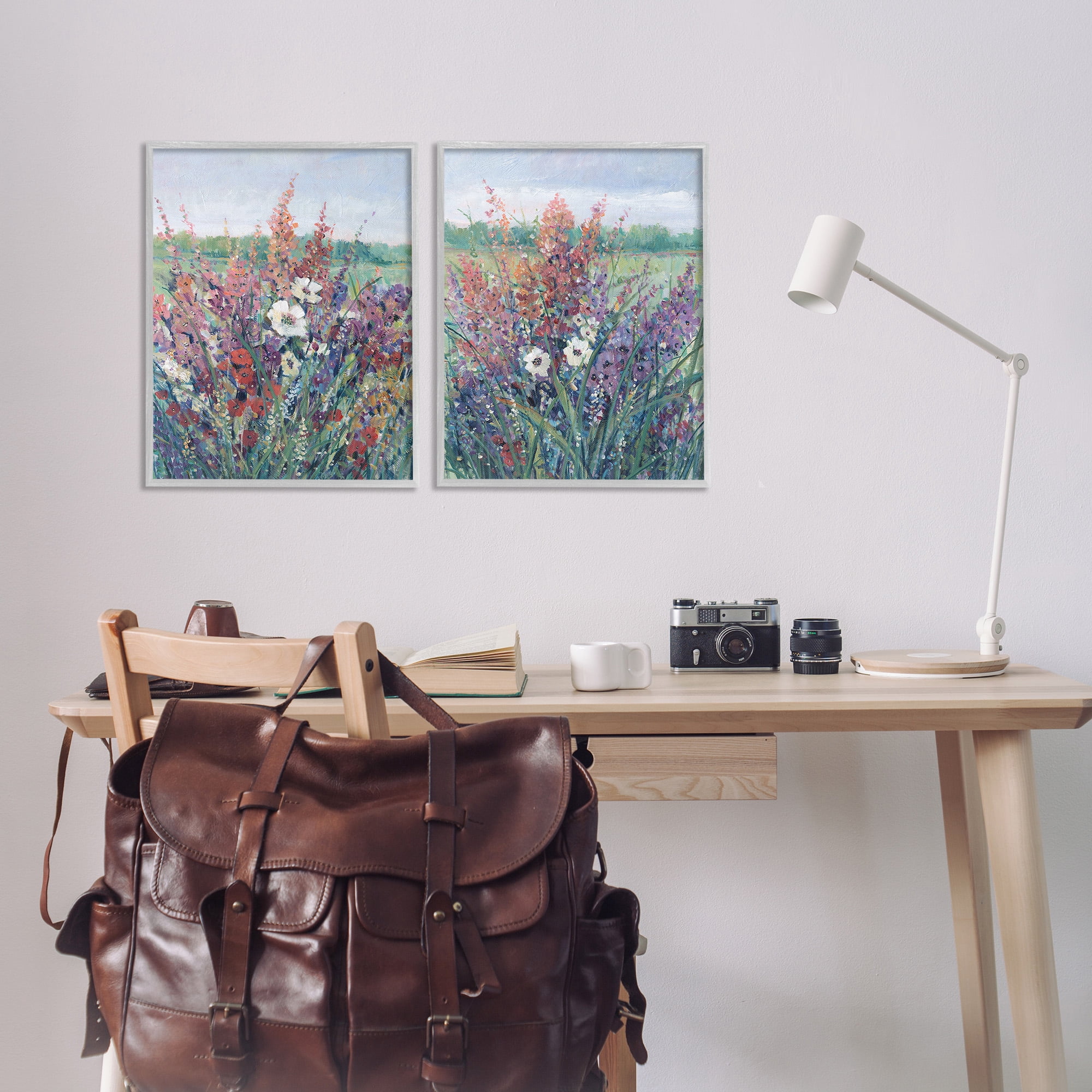 Stupell Industries Blooming Meadow Plants Botanical & Floral Painting Gray Framed Art Print Wall Art, 16 x 20, Set of 2