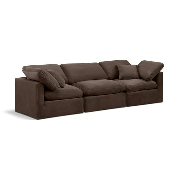 Meridian Furniture Indulge 94" Contemporary Velvet Modular Sofa in Brown