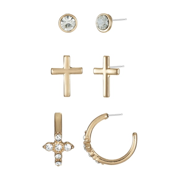 Way to Celebrate Easter Gold Cross Earring Set, 3 Pairs