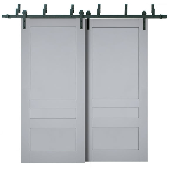 Sliding Closet Barn Bypass Doors | Veregio 7411 Matte Grey | Sturdy 6.6ft Rails Hardware Set | Wood Solid Bedroom Wardrobe Doors -36" x 96" (2* 18x96)