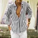 thumbnail image 1 of Nueva camisa estampada a rayas de color sólido de manga larga para hombre, blusa clásica de moda hawaiana para hombre, materiales cómodos y suaves, 1 of 6