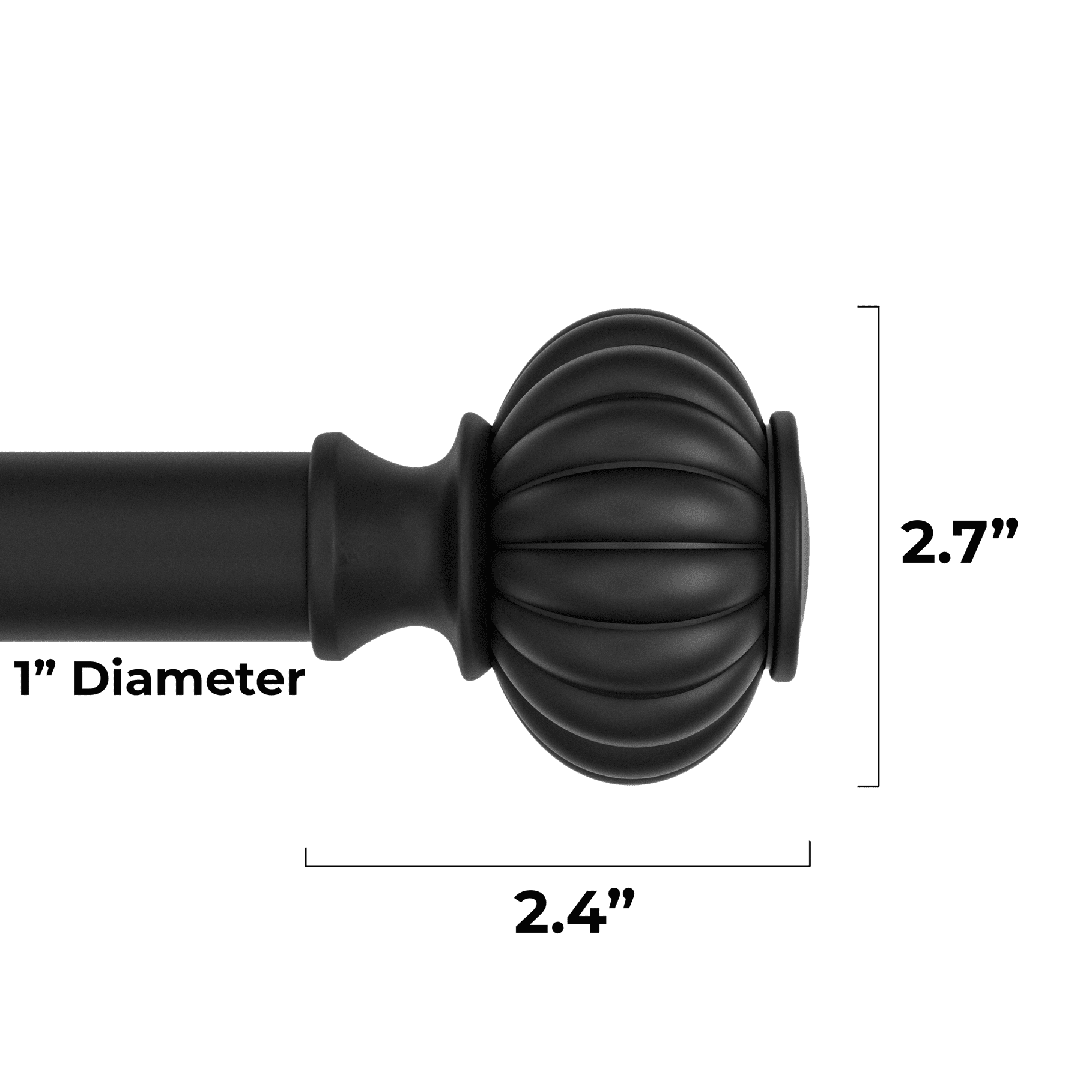 Better Homes and Gardens 1" Matte Black Ribbed Knob Adjustable Single Rod Set, 42"-120"