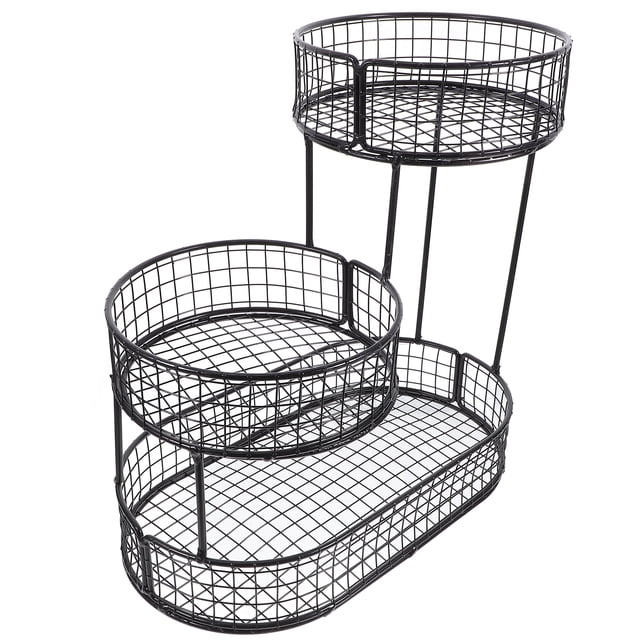 KAKOWELY Panier en Fuite à 3 Niveaux Panier à Fruits Filaire Contenant de Rangement pour Aliments Panier à Collations Panier de Bout de Canapé Panier à Fruits à 3 Niveaux Panier à Fruits en Fer Artistique pour Table à Manger