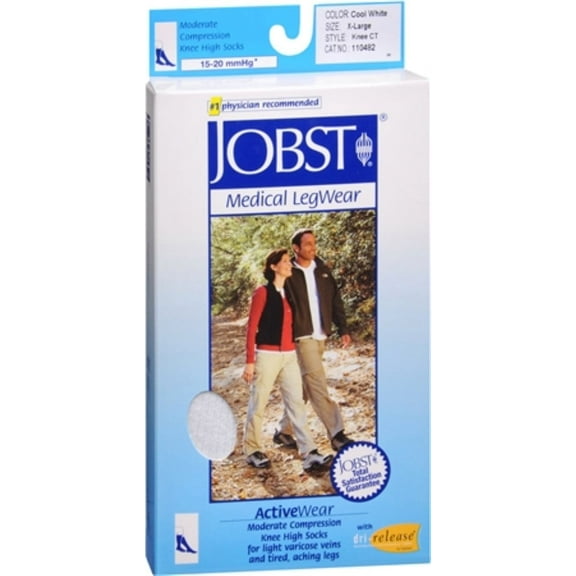 JOBST ActiveWear Knee High Socks Moderate Compression Closed Toe Cool White X-Large 1 Pair